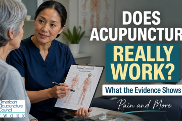 Acupuncturist discussing whether acupuncture works for pain with a patient