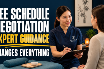 Acupuncture practitioner discussing a treatment plan with a patient during a consultation